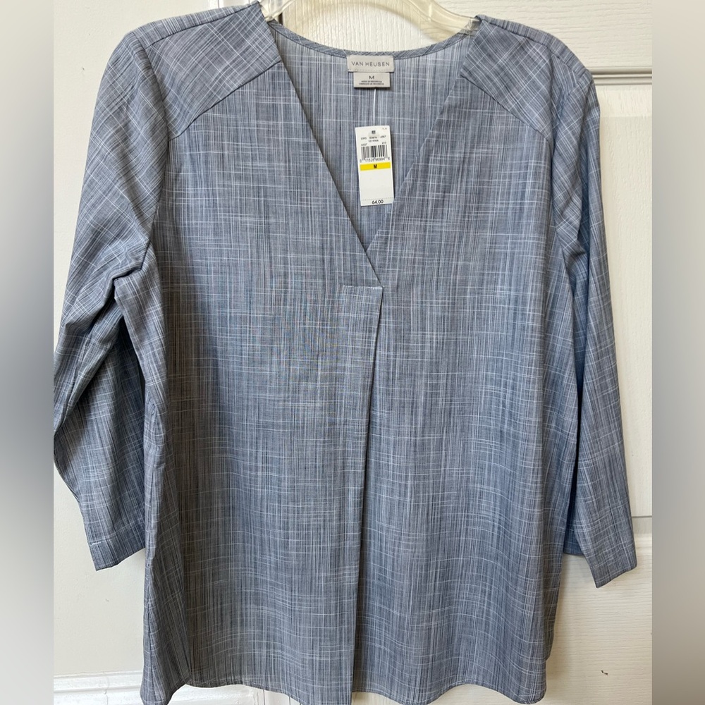 Van Heusen Women's Grey Checkered Blouse